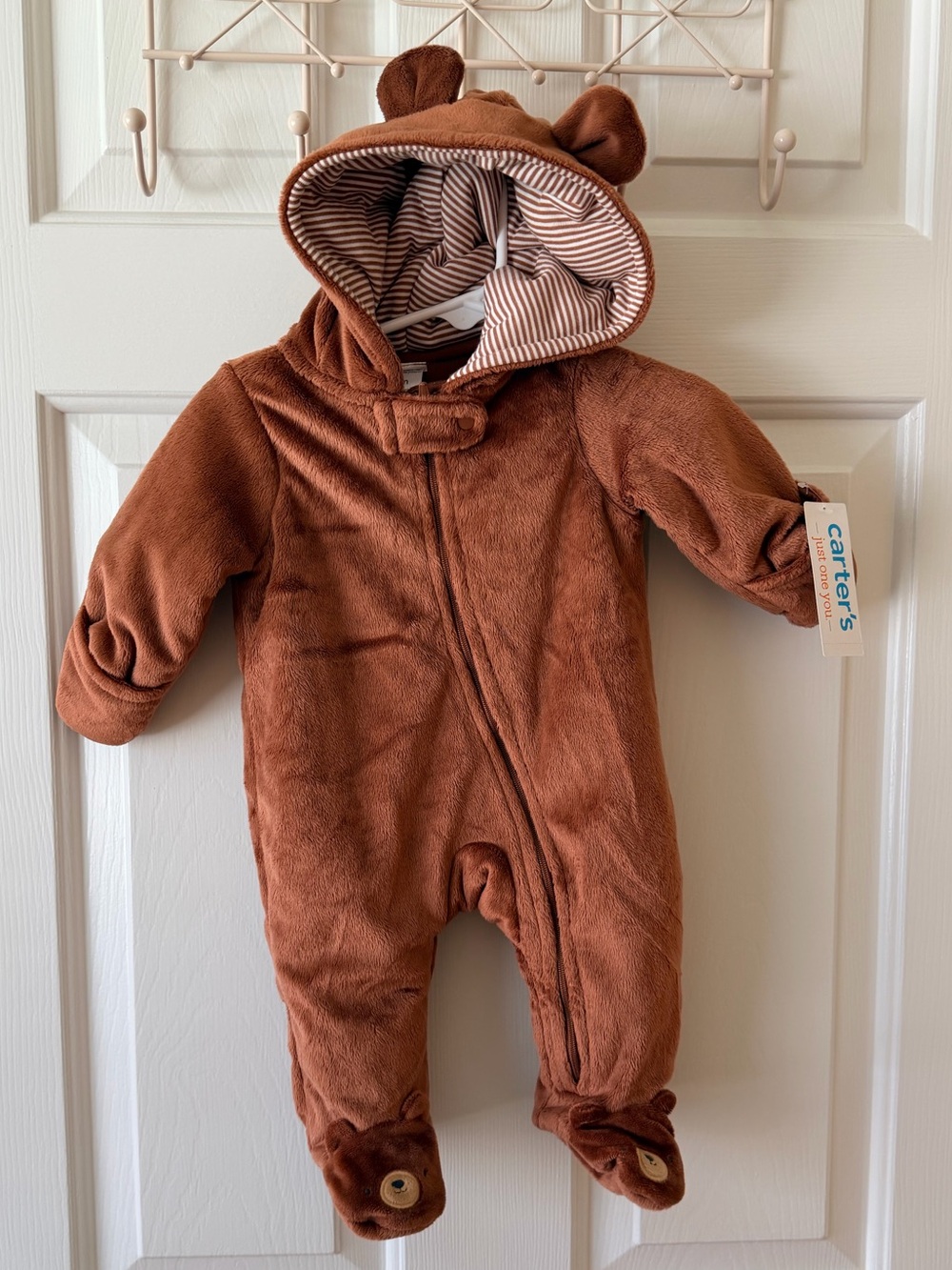 Carter's Rust Brown Bear Plush Hooded Baby One-Piece Bunting Snowsuit